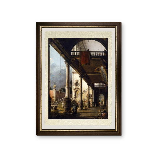 Veduta prospettica con portico - Giovanni Antonio Canal detto Canaletto - riproduzione incorniciata