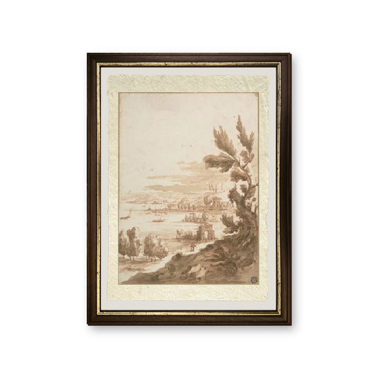 Vista dalla collina con vista sul porto - Jan Frans van Bloemen - riproduzione incorniciata