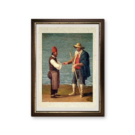Un pastore e un mercante nel porto di Monopoli - Jakob-Philipp Hackert - riproduzione incorniciata