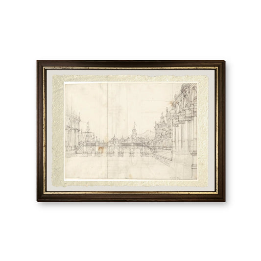 Un Capriccio di palazzi e una loggia di fronte a un ponte classico - Bernardo Bellotto - riproduzione incorniciata