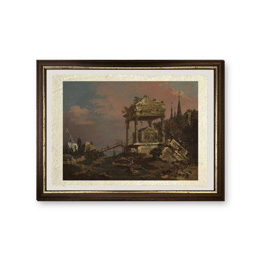 Veduta immaginaria con una tomba presso la laguna - Giovanni Antonio Canal detto Canaletto - riproduzione incorniciata