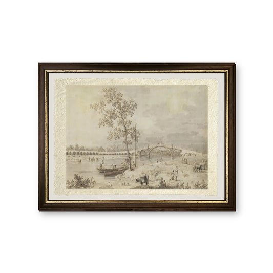 Vecchio ponte di Walton visto dalla riva del Middlesex, 1755 - Giovanni Antonio Canal detto Canaletto - riproduzione incorniciata