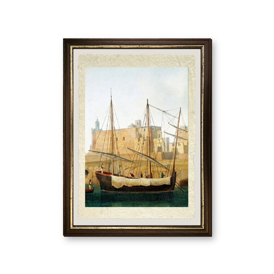 Veduta di una nave nel porto di Monopoli - Jakob-Philipp Hackert - riproduzione incorniciata