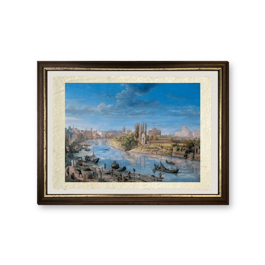 Veduta del Tevere con Castel Sant’Angelo e San Pietro - Gaspare Vanvitelli - Gaspar van Wittel - riproduzione incorniciata