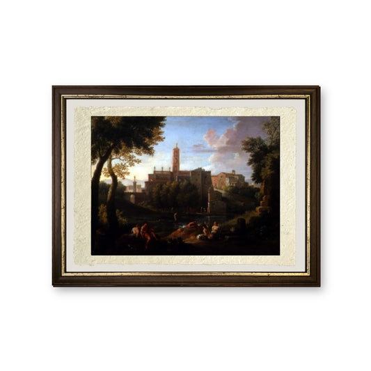 Paesaggio con figure vicino a una città - Jan Frans van Bloemen - riproduzione incorniciata