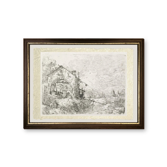 Una Donna che disegna acqua sotto un arco - Giovanni Antonio Canal detto Canaletto - riproduzione incorniciata
