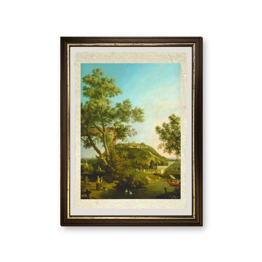 Paesaggio inglese capriccio con un palazzo - Giovanni Antonio Canal detto Canaletto - riproduzione incorniciata