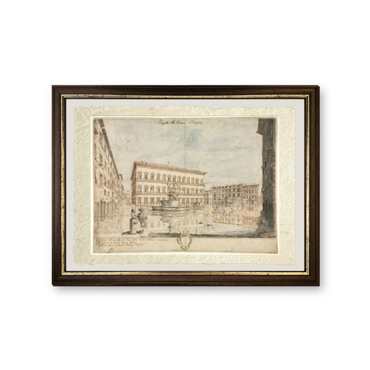 Diciotto vedute di Roma: La Piazza Farnese, 1664 - Lievin Cruyl - riproduzione incorniciata