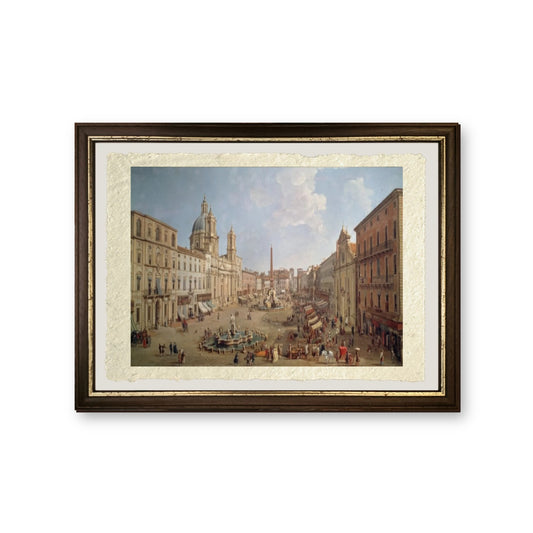 Veduta di Piazza Navona, dipinto di Gaspar van Wittel o Gaspare Vanvitelli (1652 o 1653) - riproduzione incorniciata