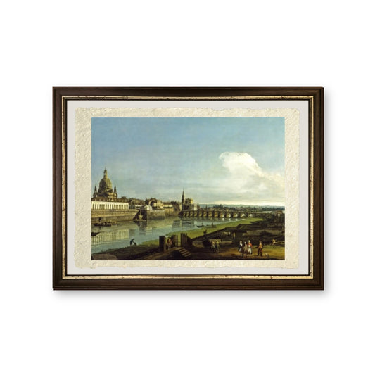 Veduta di Dresda con la Frauenkirche a sinistra - Bernardo Bellotto - riproduzione incorniciata