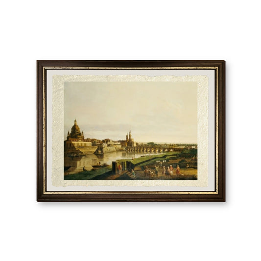 Veduta di Dresda dalla riva destra del fiume Elba sopra l'Augustusbrucke - Bernardo Bellotto - riproduzione incorniciata