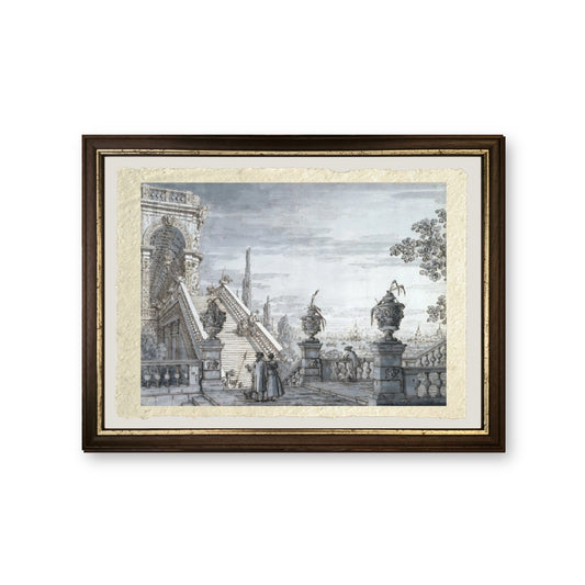 Un capriccio con una scala monumentale - Giovanni Antonio Canal detto Canaletto - riproduzione incorniciata
