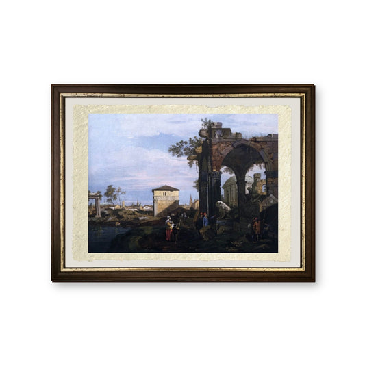 Capriccio con rovine e Porta Portello, Padova - Giovanni Antonio Canal detto Canaletto - riproduzione incorniciata