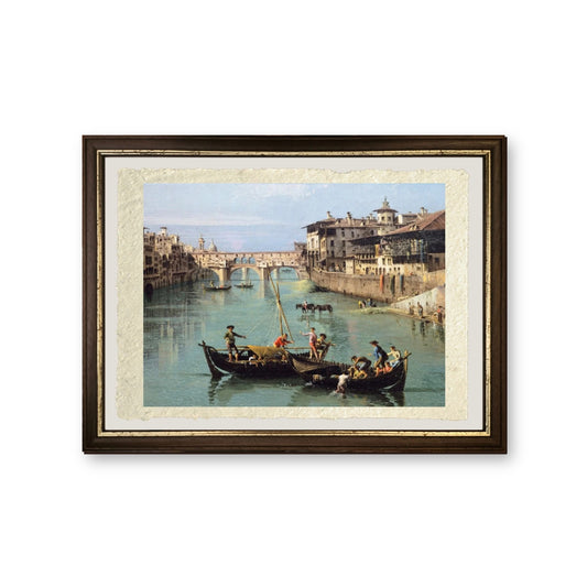 L'Arno e il Ponte Vecchio a Firenze - Bernardo Bellotto - riproduzione incorniciata