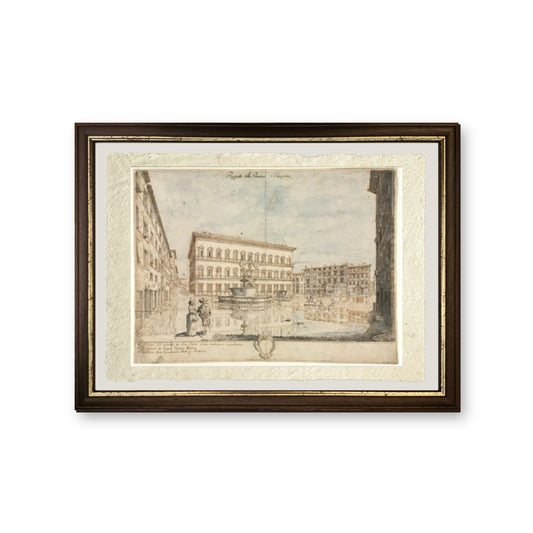 Diciotto vedute di Roma: La Piazza Farnese Cartiglio (verso) - Lievin Cruyl - riproduzione incorniciata
