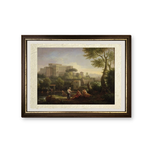 Paesaggio con figure e una fortezza vicino a un fiume - Jan Frans van Bloemen - riproduzione incorniciata