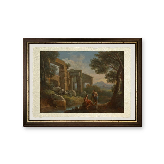 Paesaggio classico con due figure - Jan Frans van Bloemen - riproduzione incorniciata