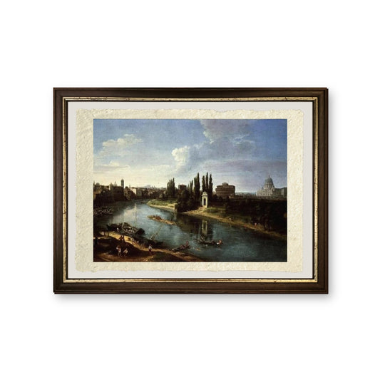 Vista del fiume Tevere a Roma, da nord - Gaspare Vanvitelli - Gaspar van Wittel - riproduzione incorniciata
