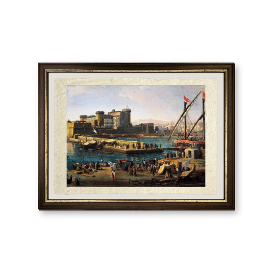 Vista di Castel Nuovo dai moli a Napoli - Gaspare Vanvitelli - Gaspar van Wittel - riproduzione incorniciata