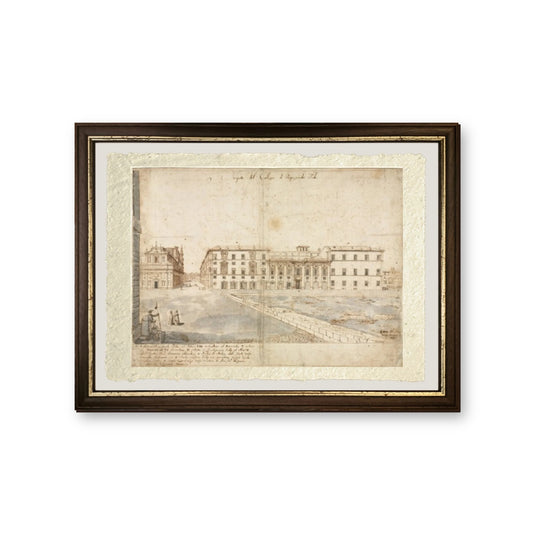 Diciotto vedute di Roma: Schizzi di finestre e pilastri del piano attico del Collegio di Propaganda Fide - Lievin Cruyl - riproduzione incorniciata