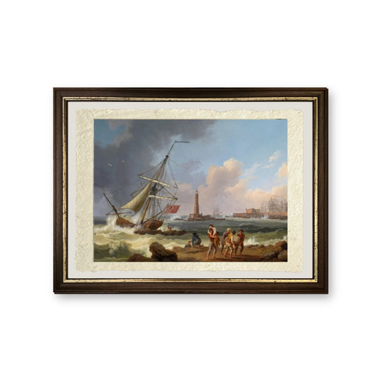 Il porto di Livorno con il salvataggio dei naufraghi - Jakob-Philipp Hackert - riproduzione incorniciata