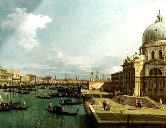 L'ingresso del Canal Grande a Venezia con la Salute e la Dogana da Mar, dipinto da Bernardo Bellotto, già attribuito a Canaletto