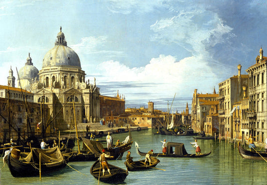 L'ingresso del Canal Grande a Venezia con la basilica di Santa Maria della Salute, dipinto da Canaletto intorno al 1730