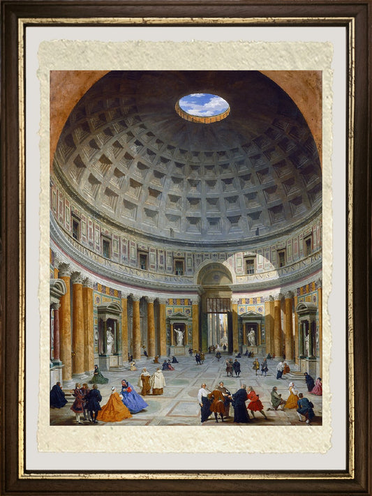 Interno del Pantheon Roma, Giovanni Paolo Pannini su pregiata Carta Amalfi