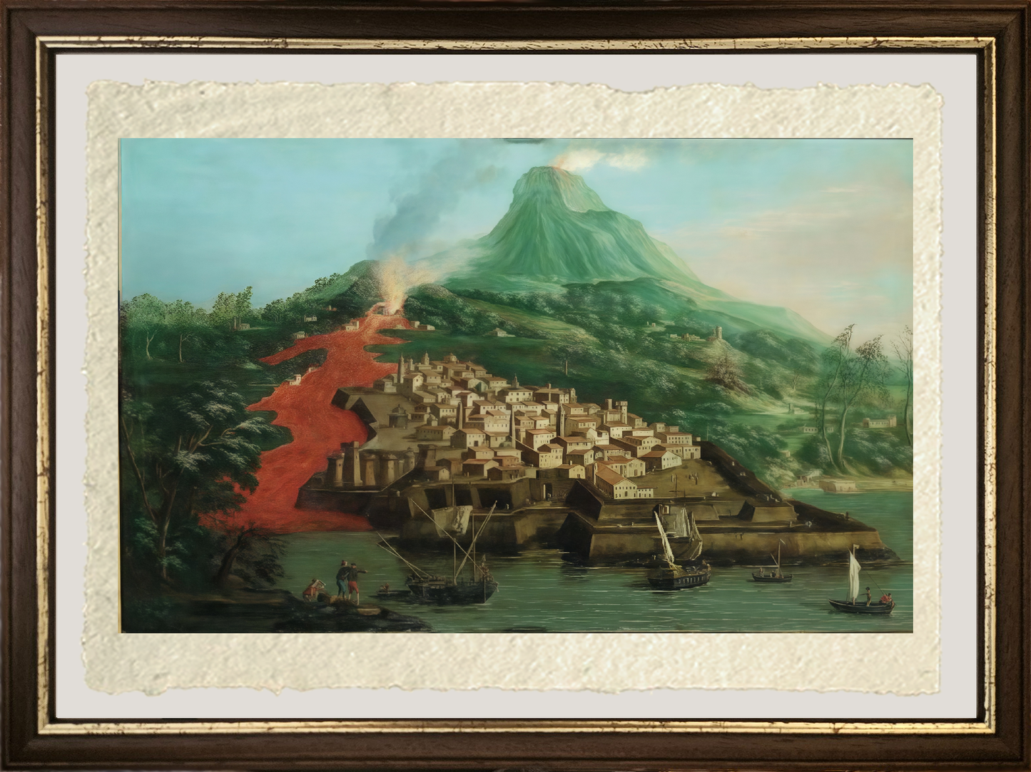Dettaglio di Un'isola vulcanica con un porto e navi di Giovanni Antonio Canal detto Canaletto su carta Amalfi