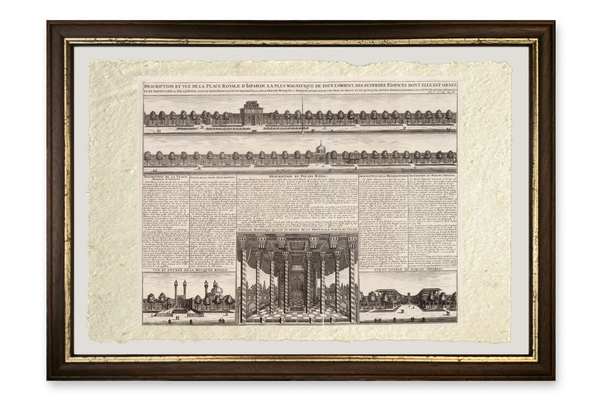 Quadro La Piazza Reale di Isfahan di Henri Abraham Châtelain, stampa su carta di Amalfi con cornice marrone scuro e filetto dorato