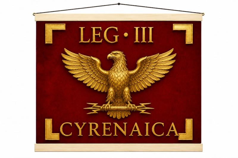 Vessillo romano della Legio III Cyrenaica con aquila dorata su campo rosso - Trizio Editore