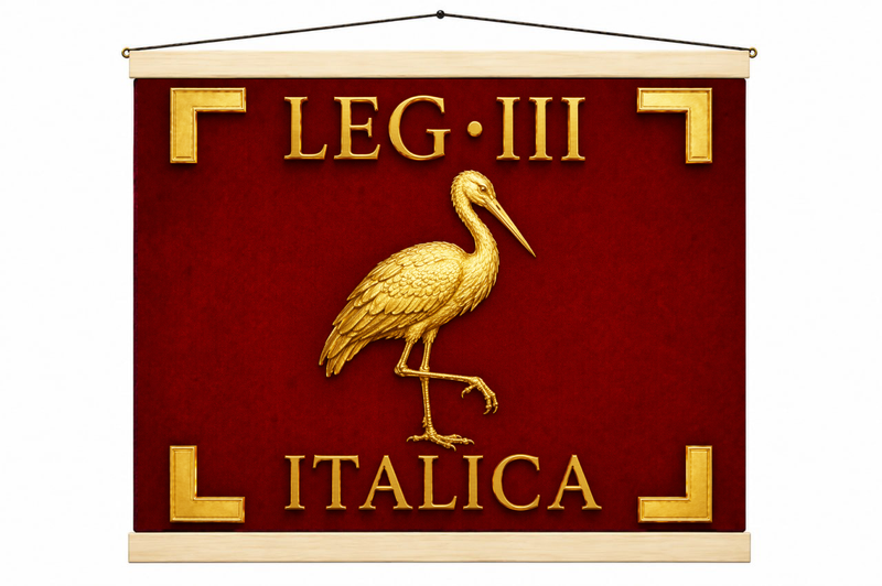 Vessillo romano della Legio III Italica con la cicogna, ricostruzione storico-filologica - Trizio Editore