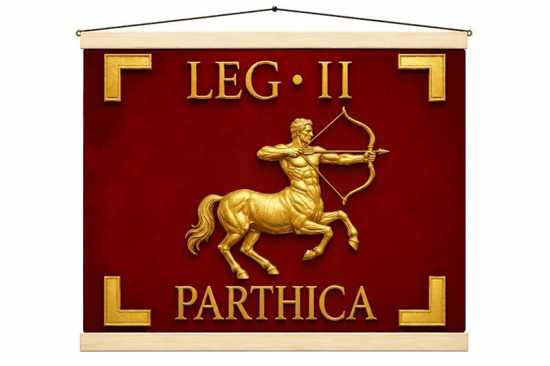 Vessillo romano della Legio II Parthica con il centauro dorato su fondo rosso - Trizio Editore