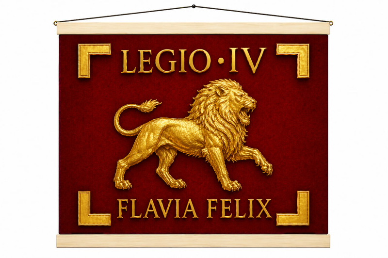 Vessillo romano della Legio IV Flavia Felix con il leone dorato, ricostruzione storico-filologica - Trizio Editore