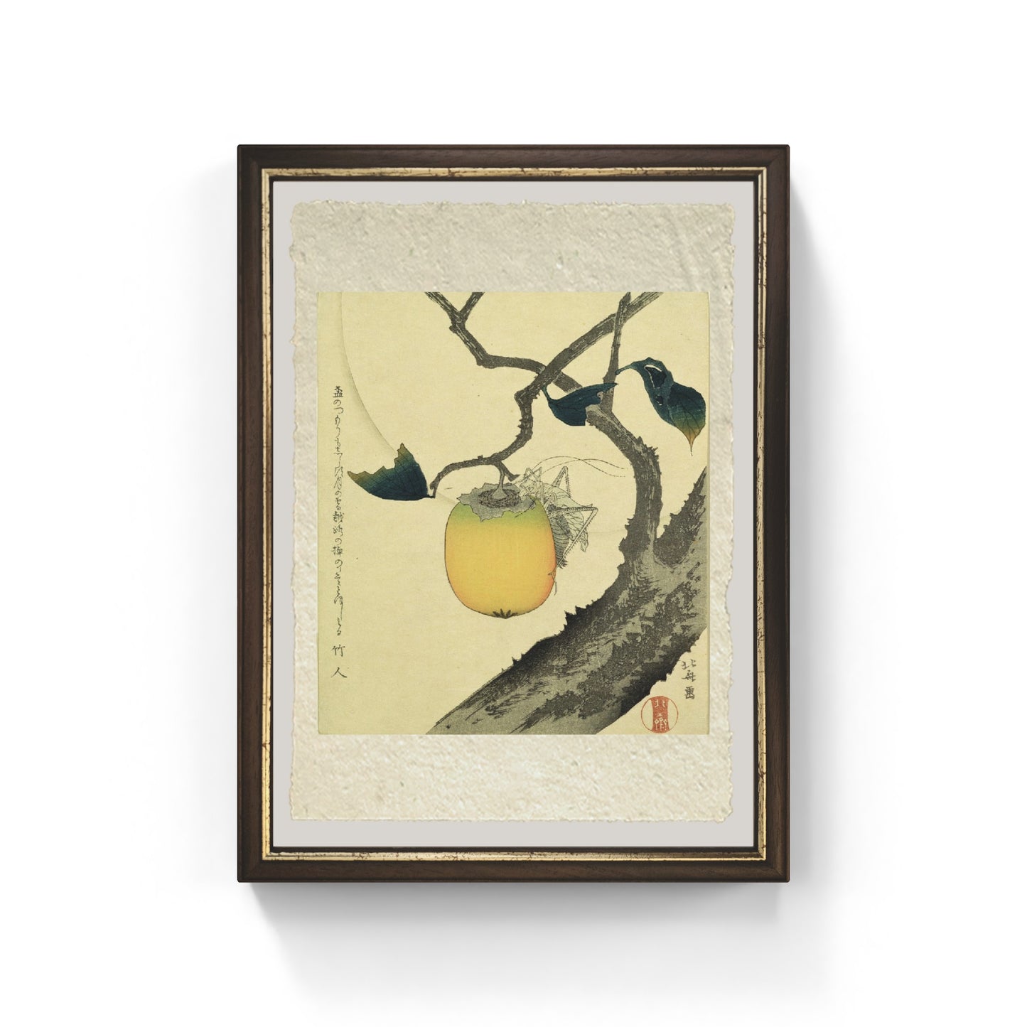 stampa luna cachi e cavalletta 1807 di katsushika hokusai su carta amalfi