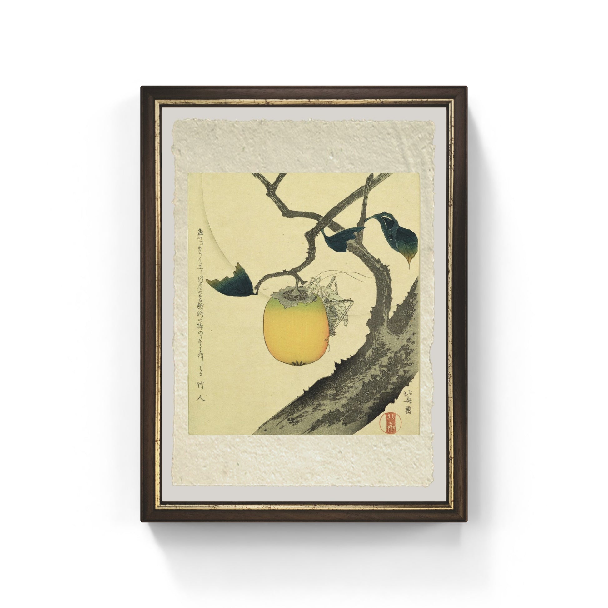 stampa luna cachi e cavalletta 1807 di katsushika hokusai su carta amalfi