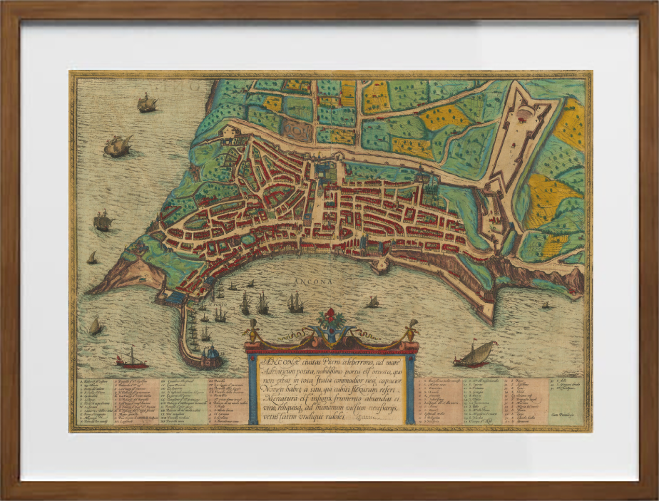Mappa dell'antica Ancona di Georg Braun e Frans Hogenberg