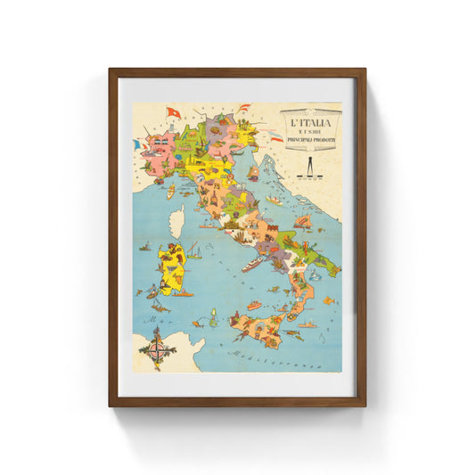 Mappa dell'Italia e dei suoi prodotti tipici