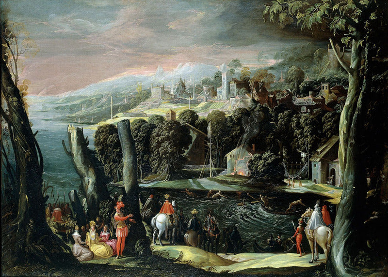 Landscape with figures of ladies and knights by dell'Abate Niccolò