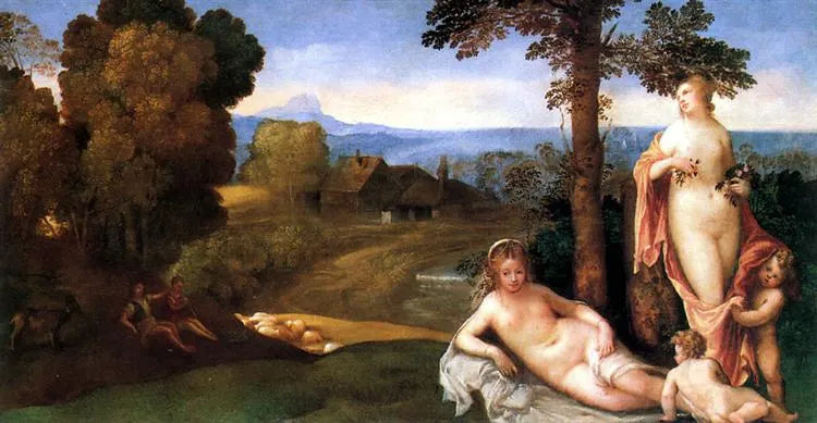 Ninfe e bambini di Giorgione su pregiata carta Amalfi
