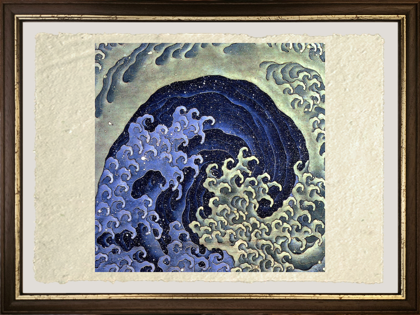 dettaglio onda femminile di Katsushika Hokusai su carta amalfi
