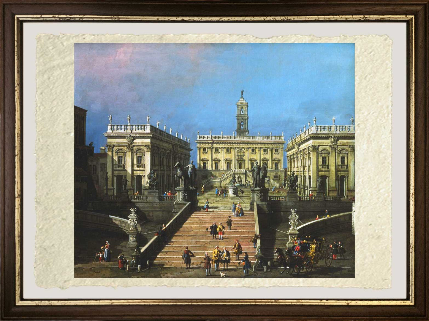 Dettaglio ingrandito della riproduzione su carta Amalfi de “La Piazza del Campidoglio e la Cordonata” di Canaletto