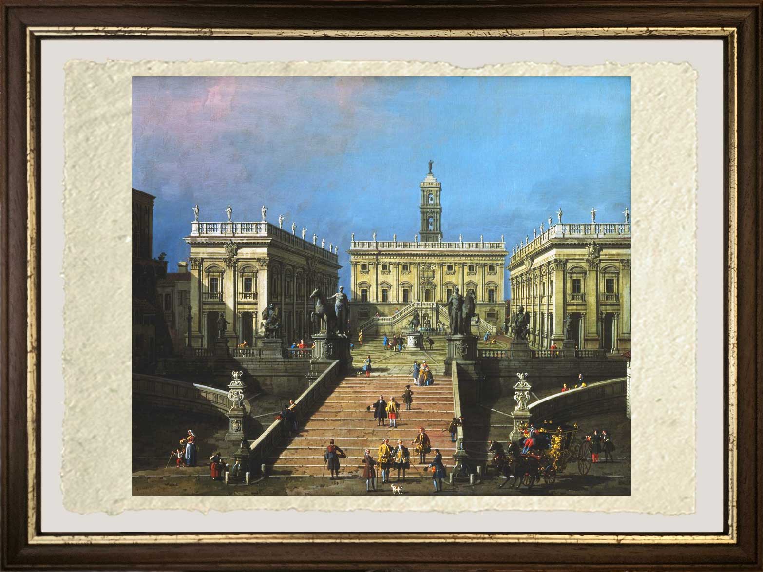 Dettaglio ingrandito della riproduzione su carta Amalfi de “La Piazza del Campidoglio e la Cordonata” di Canaletto