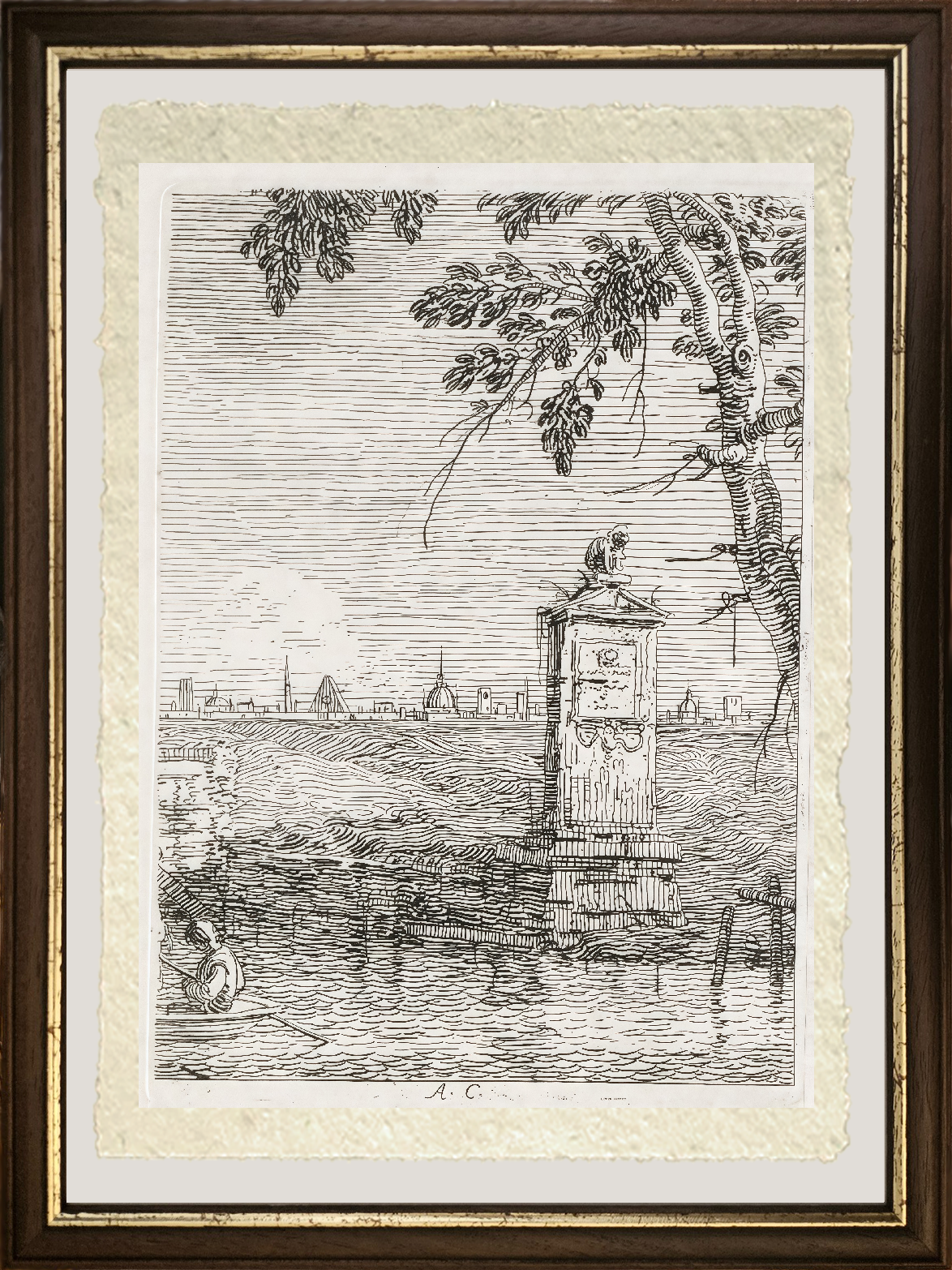 Dettaglio de Il piccolo monumento sotto un albero di Giovanni Antonio Canal detto Canaletto su carta Amalfi