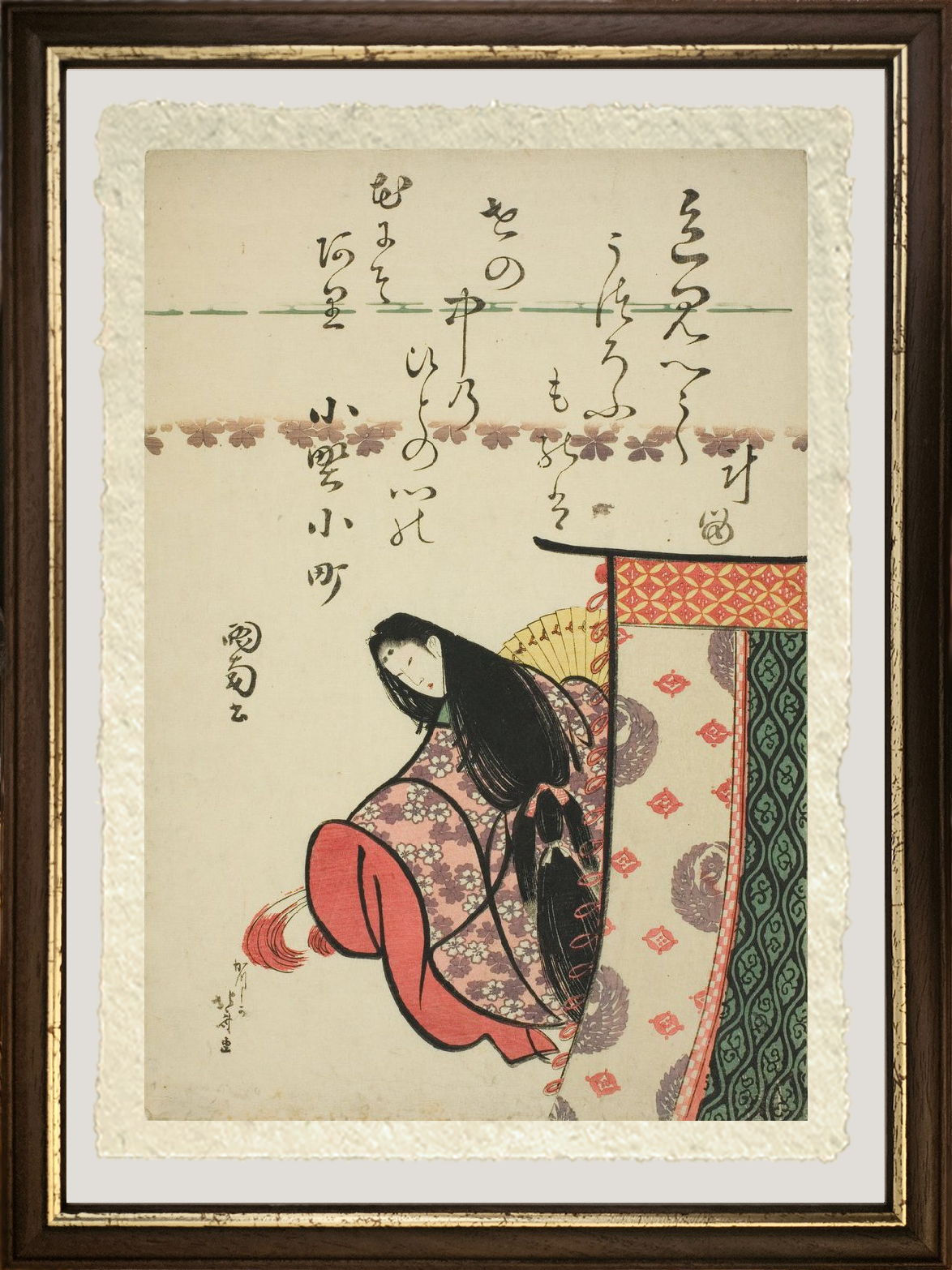 Dettaglio de La poetessa Ono no Komachi di Katsushika Hokusai su carta Amalfi