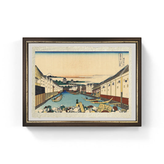 stampa il ponte di nihonbashi a edo di katsushika hokusai su carta amalfi
