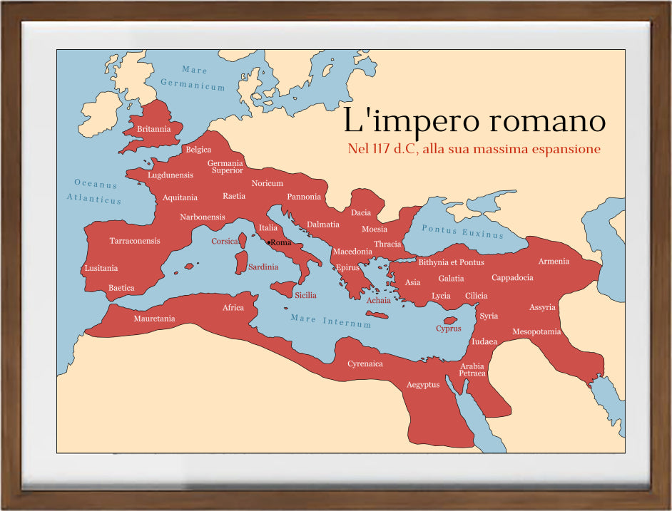 L'impero romano alla massima espansione. Mappa con le province