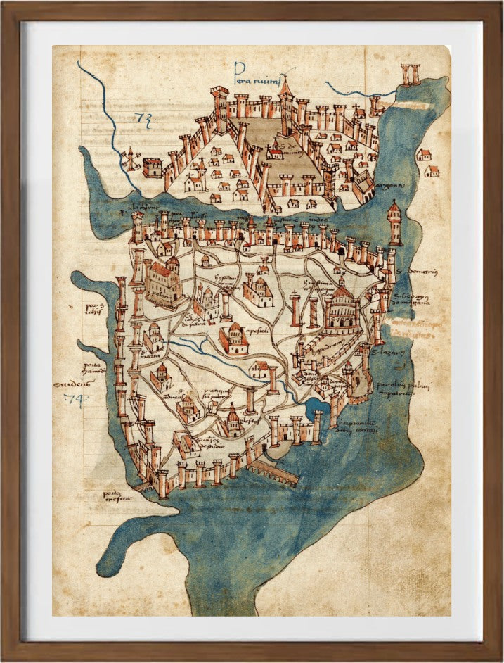 Ancient map of Constantinople created by Buondelmonti in 1475 