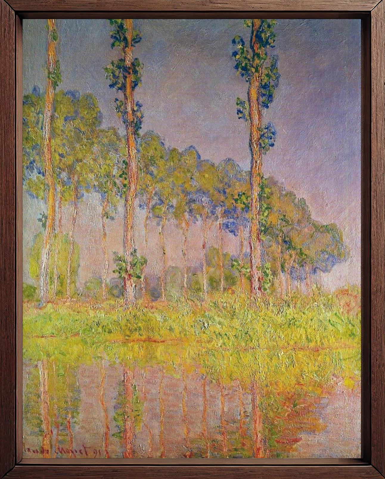Three trees in spring, painting by Claude Monet
