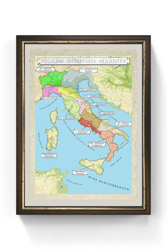 Le regioni dell'Italia Augustea - riproduzione su carta di Amalfi incorniciata